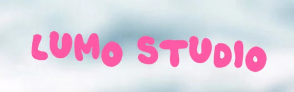 Pink 'LUMO STUDIO' text on a light blue gradient background